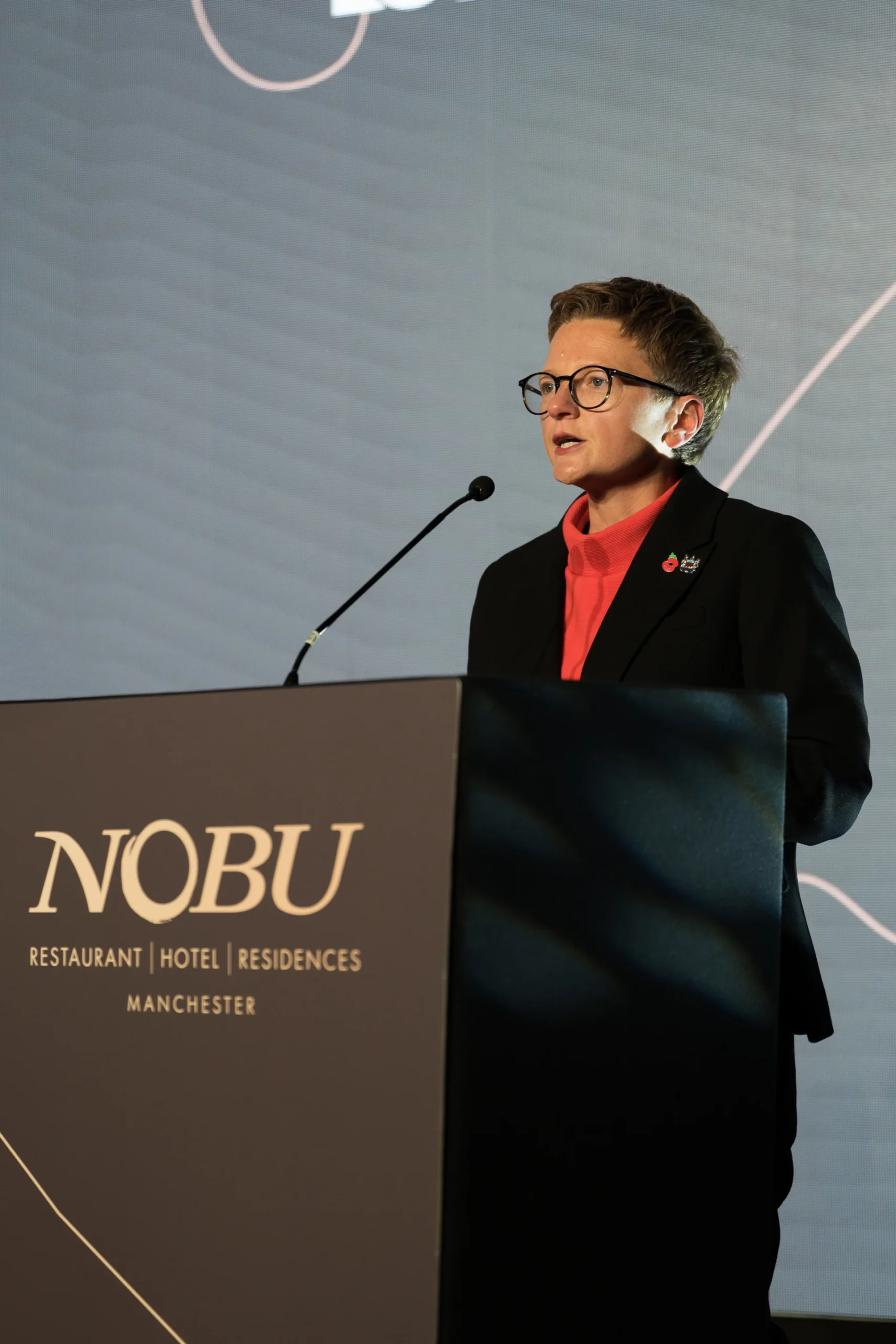 Person speaking at Nobu event in Manchester